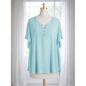 Torrid Popover Top Size 3 3x Aqua Blue V-Neck Hi-Lo Tunic Lightweight